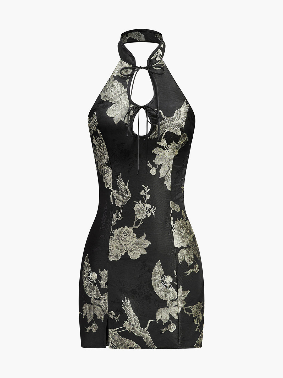 Robe Longue à Imprimé Floral et Détail Col Cheminée