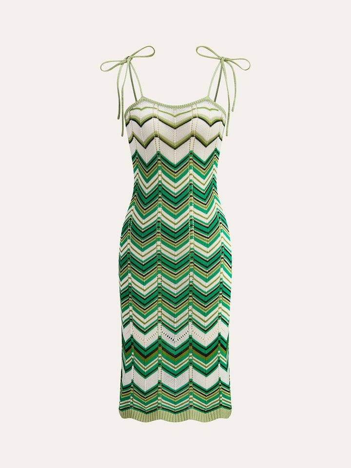 Robe mi-longue en tricot à bretelles à chevrons