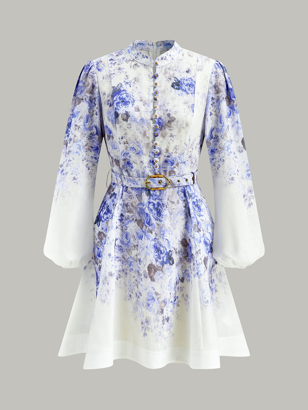 Robe Ceinture Manches Bouffantes en Coton et Lin