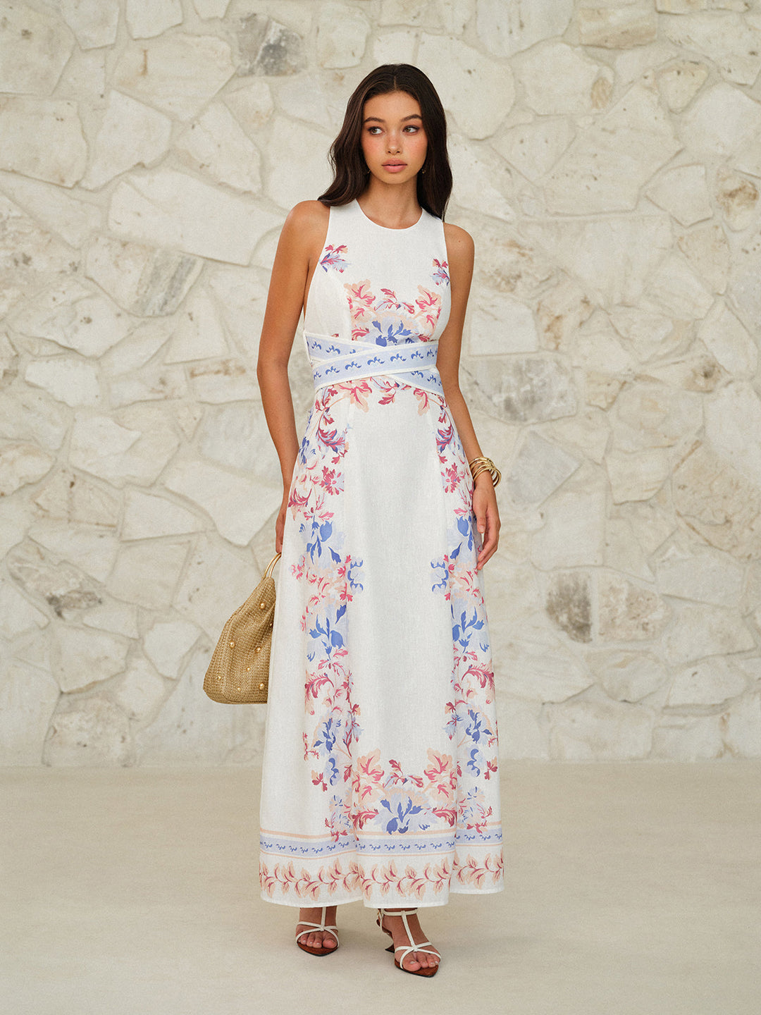 Robe Maxi Sans Manches Imprimé Floral
