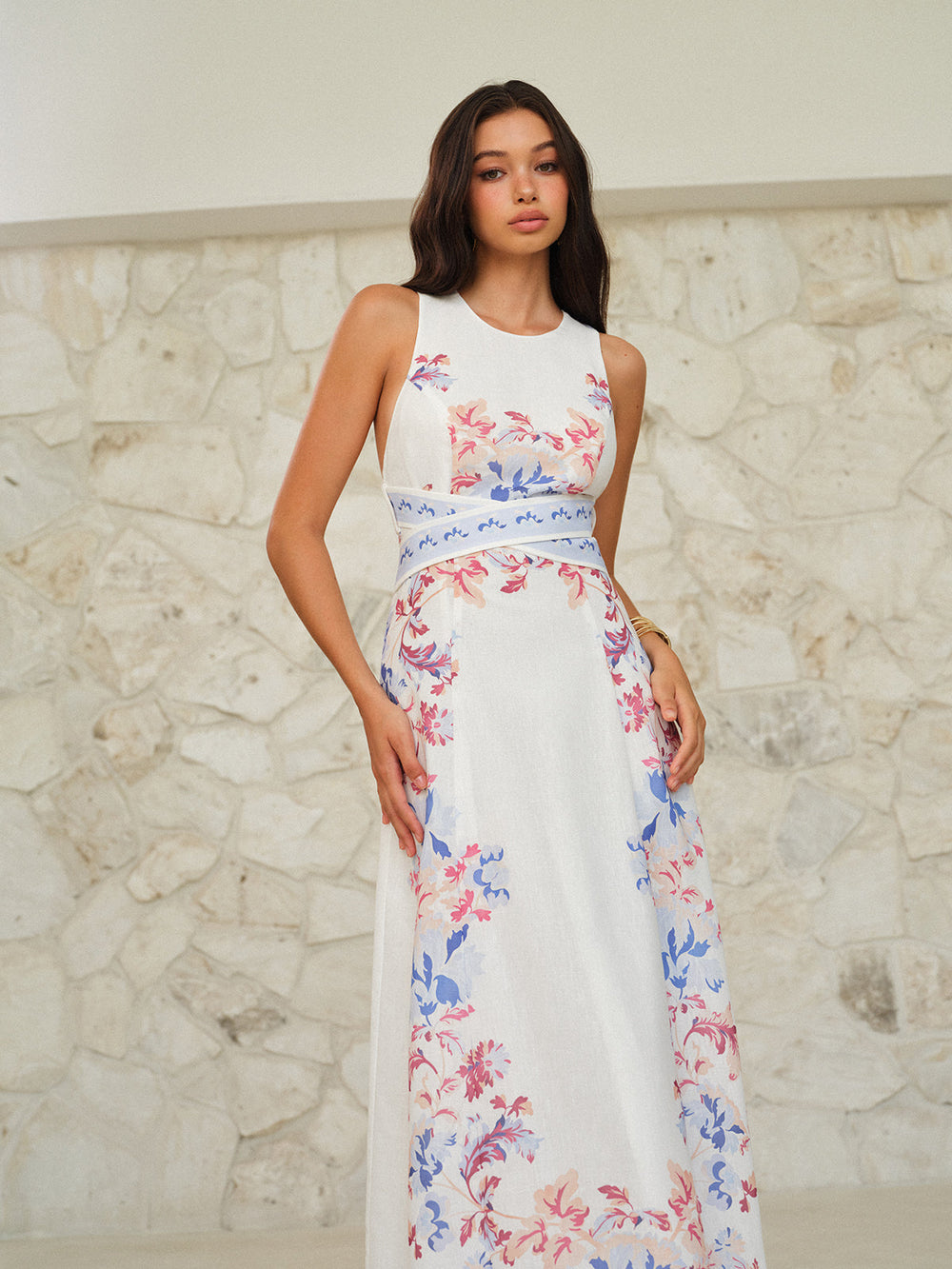 Robe Maxi Sans Manches Imprimé Floral