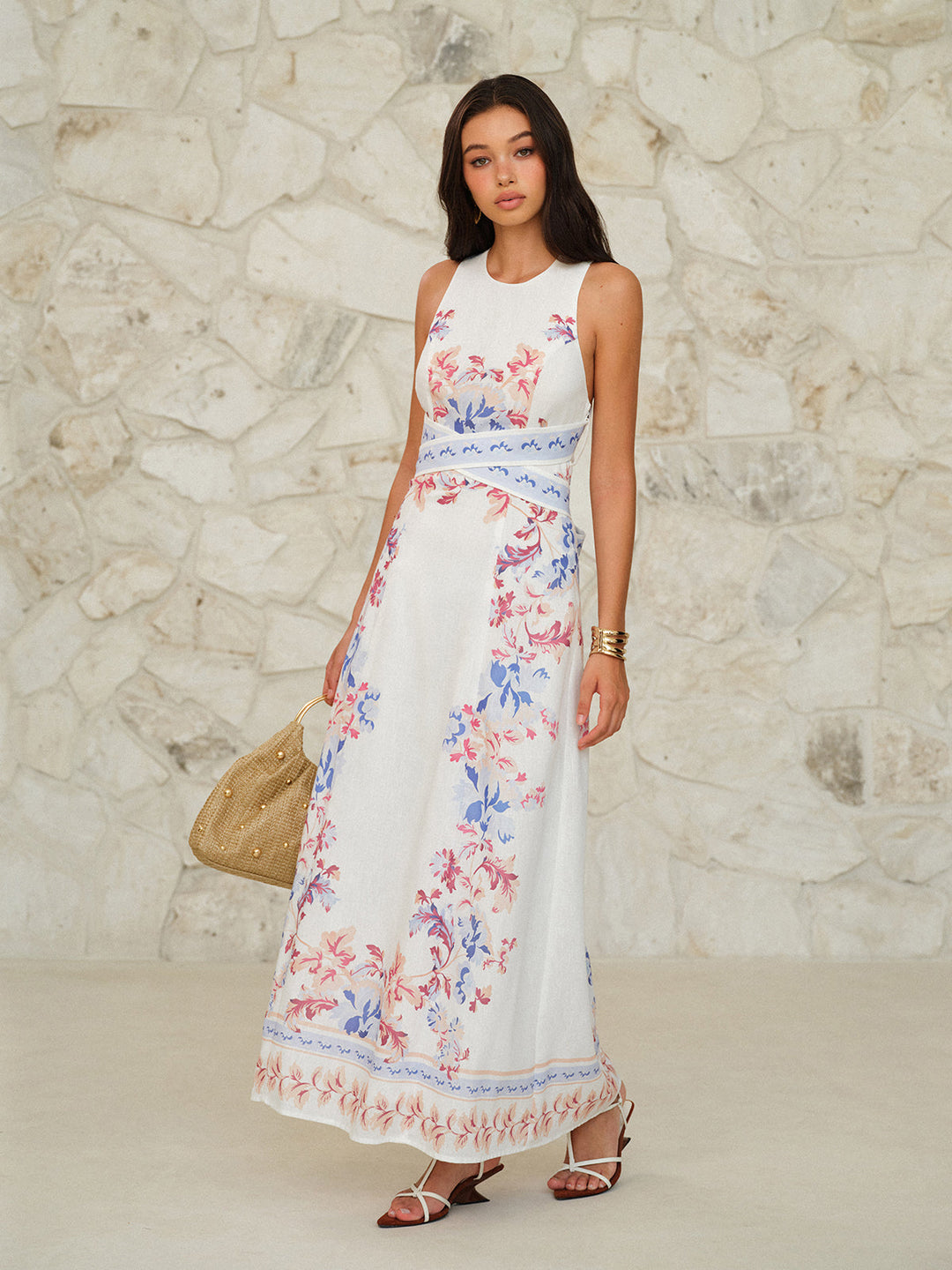 Robe Maxi Sans Manches Imprimé Floral