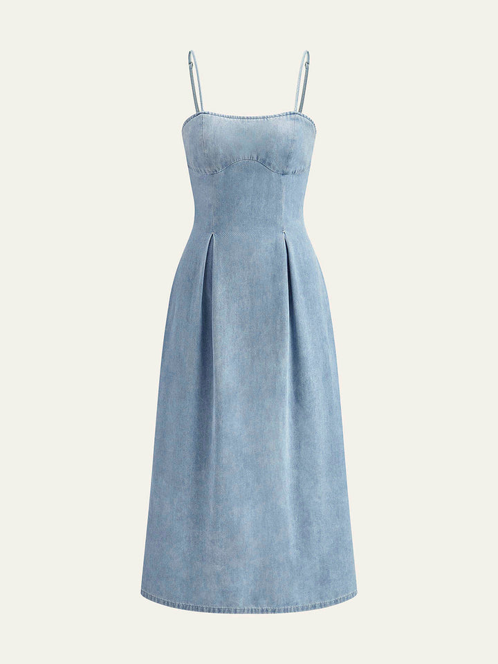 Robe Patineuse Zippée Minimaliste en Denim