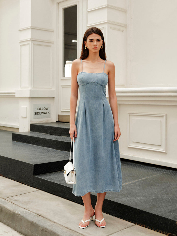 Robe Patineuse Zippée Minimaliste en Denim