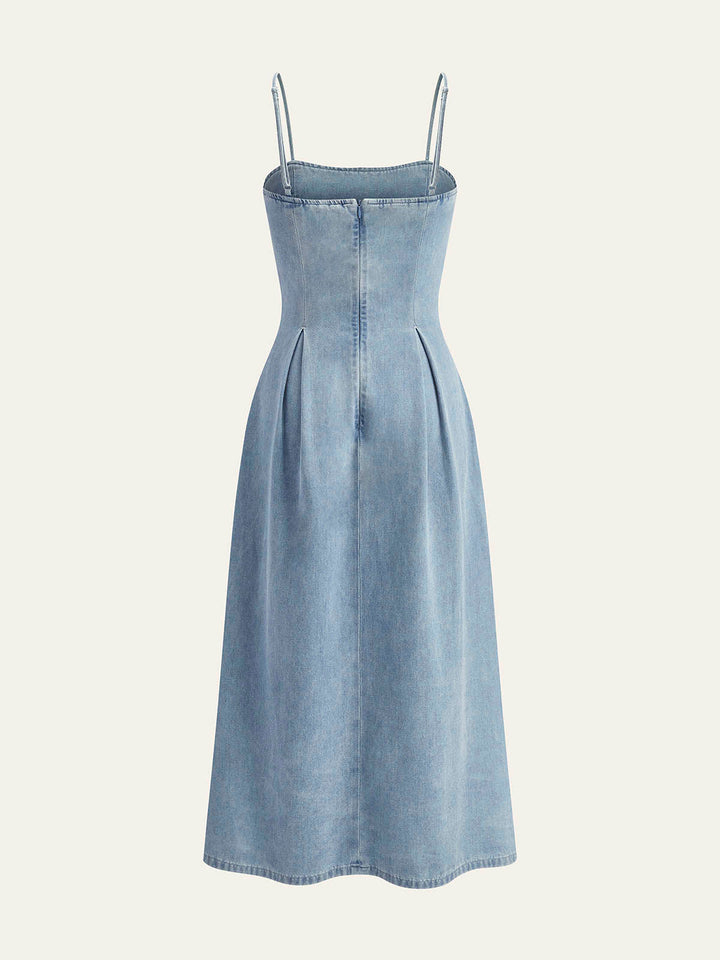 Robe Patineuse Zippée Minimaliste en Denim