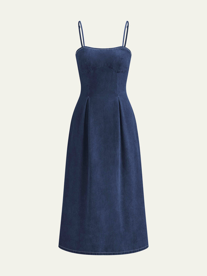 Robe Patineuse Zippée Minimaliste en Denim
