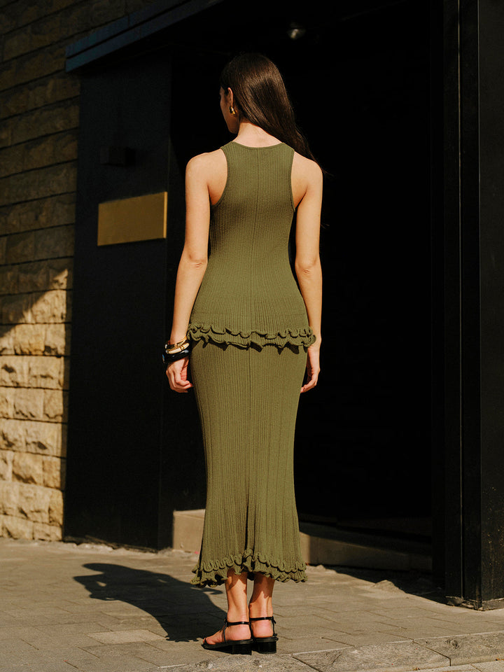 Ensemble jupe en tricot sans manches à bordure volantée