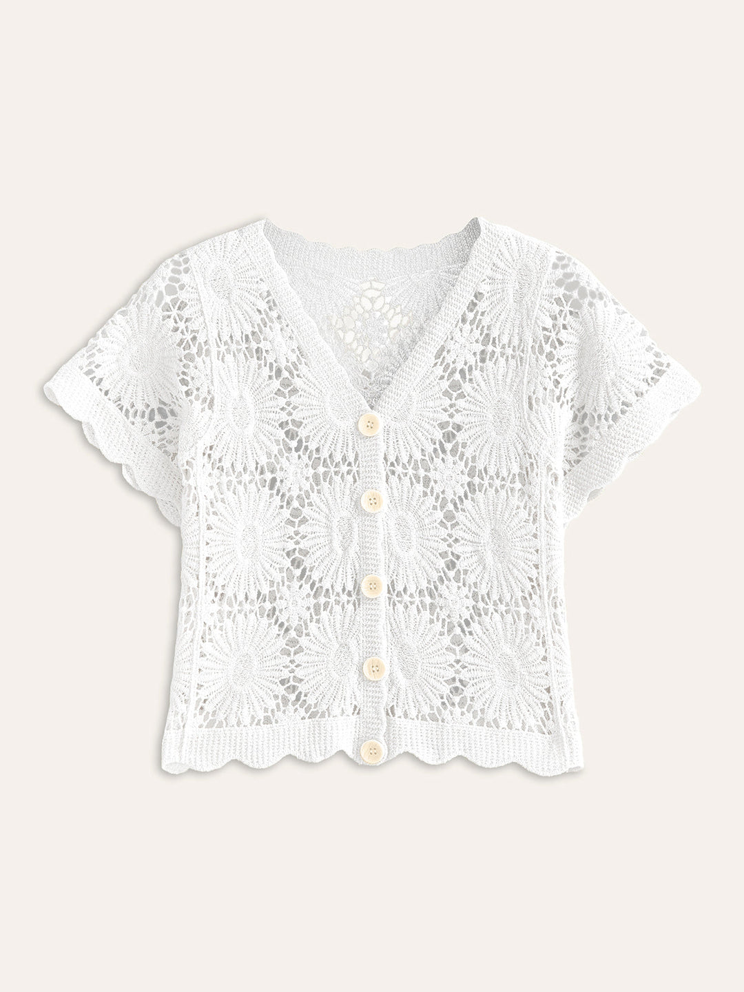 Cardigan Boutonné Fleuri au Crochet