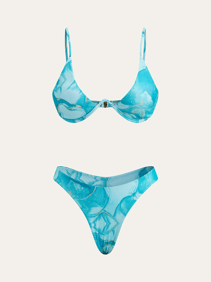 Ensemble bikini imprimé marbre avec jupe de couverture