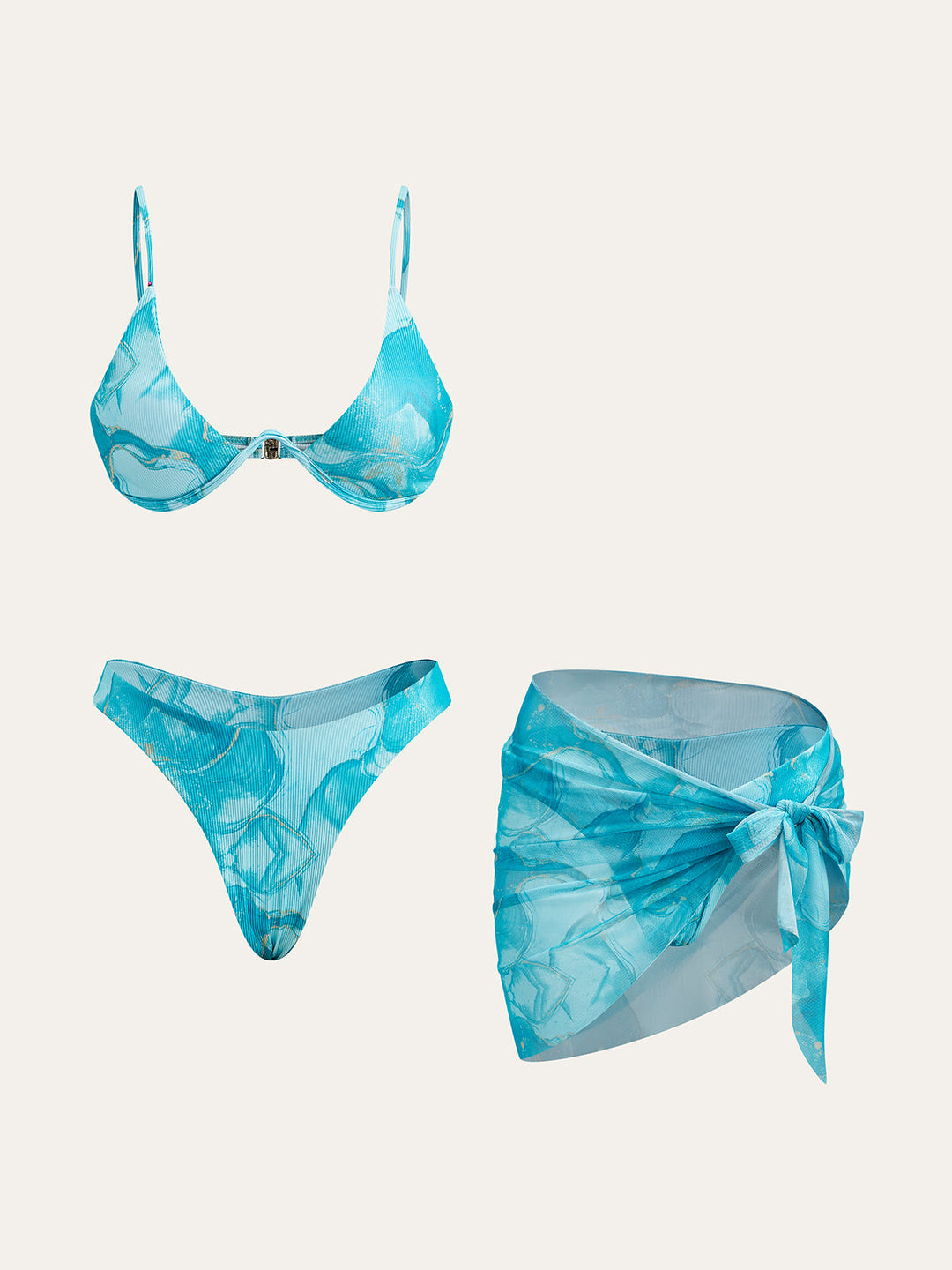 Ensemble bikini imprimé marbre avec jupe de couverture