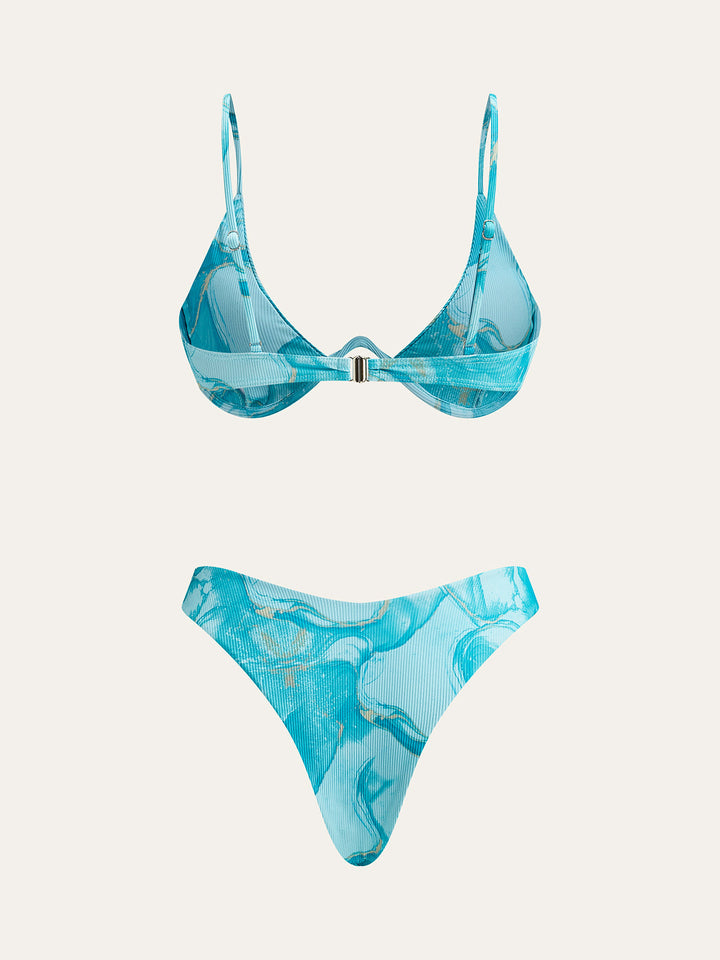 Ensemble bikini imprimé marbre avec jupe de couverture