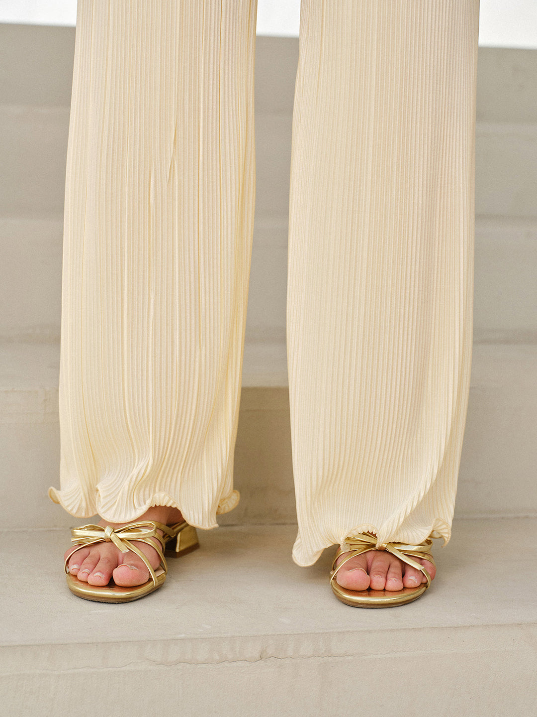 Pantalon Plissé Vertical Taille Mi-haute