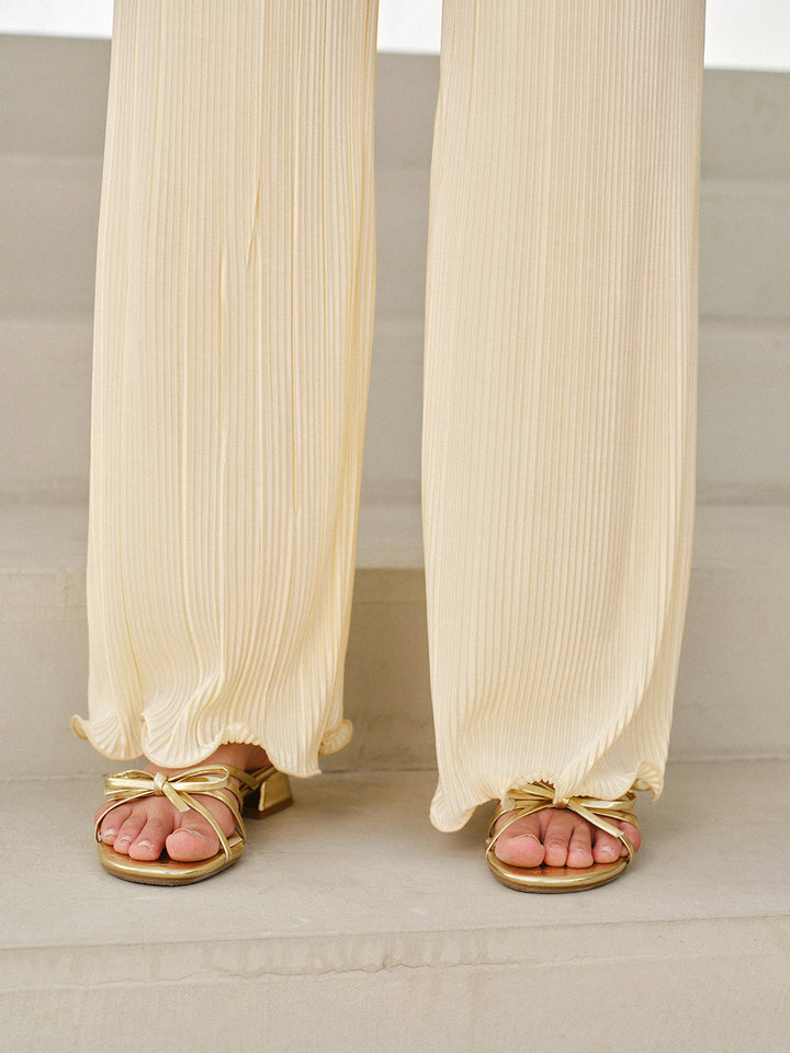 Pantalon Plissé Vertical Taille Mi-haute