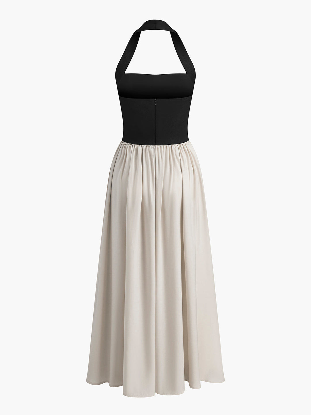Robe Longue Sans Manches en Lin avec Col Haltère Color Block