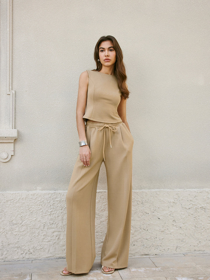 Pantalon pantalon évasé à cordon de serrage à la taille