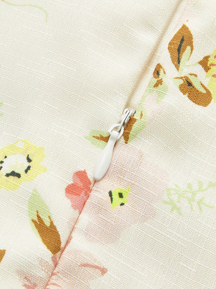 Robe à Manches Longues à Boutons Imprimée Florale avec Ceinture