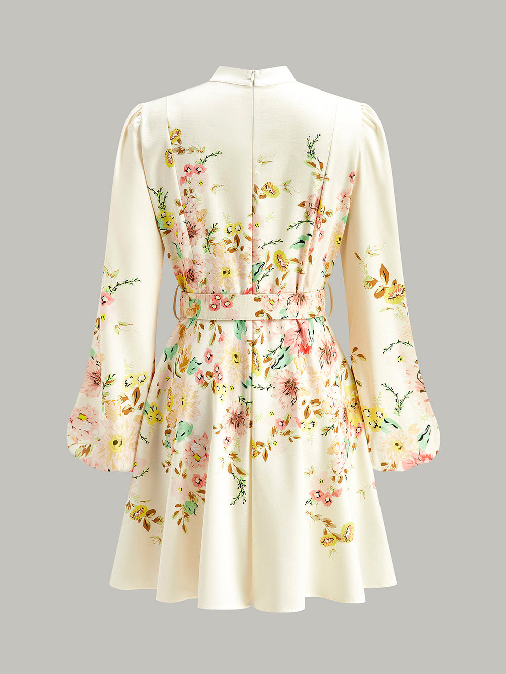 Robe à Manches Longues à Boutons Imprimée Florale avec Ceinture