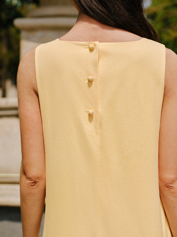 Robe boutonnée en coton et lin avec détail de poche au dos