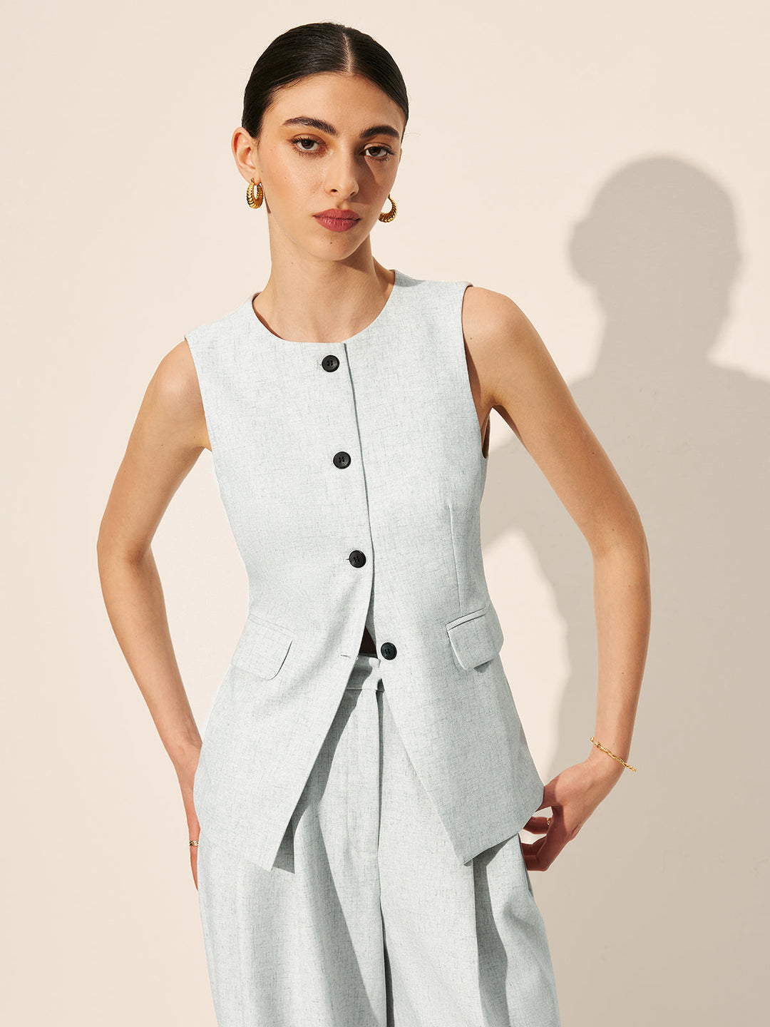 Gilet Habillé Sans Manches à Poches