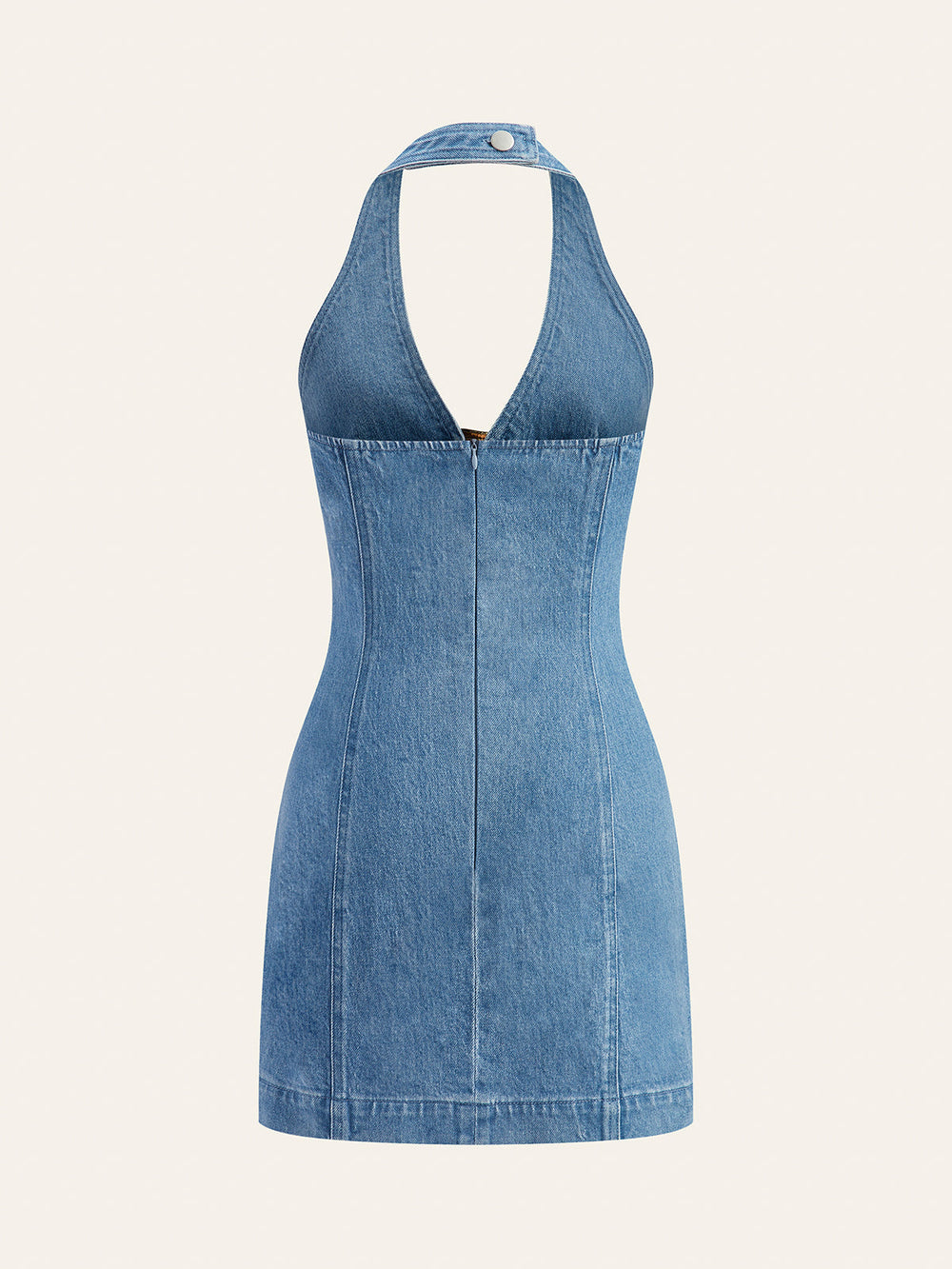Robe en jean à col licou avec boucle