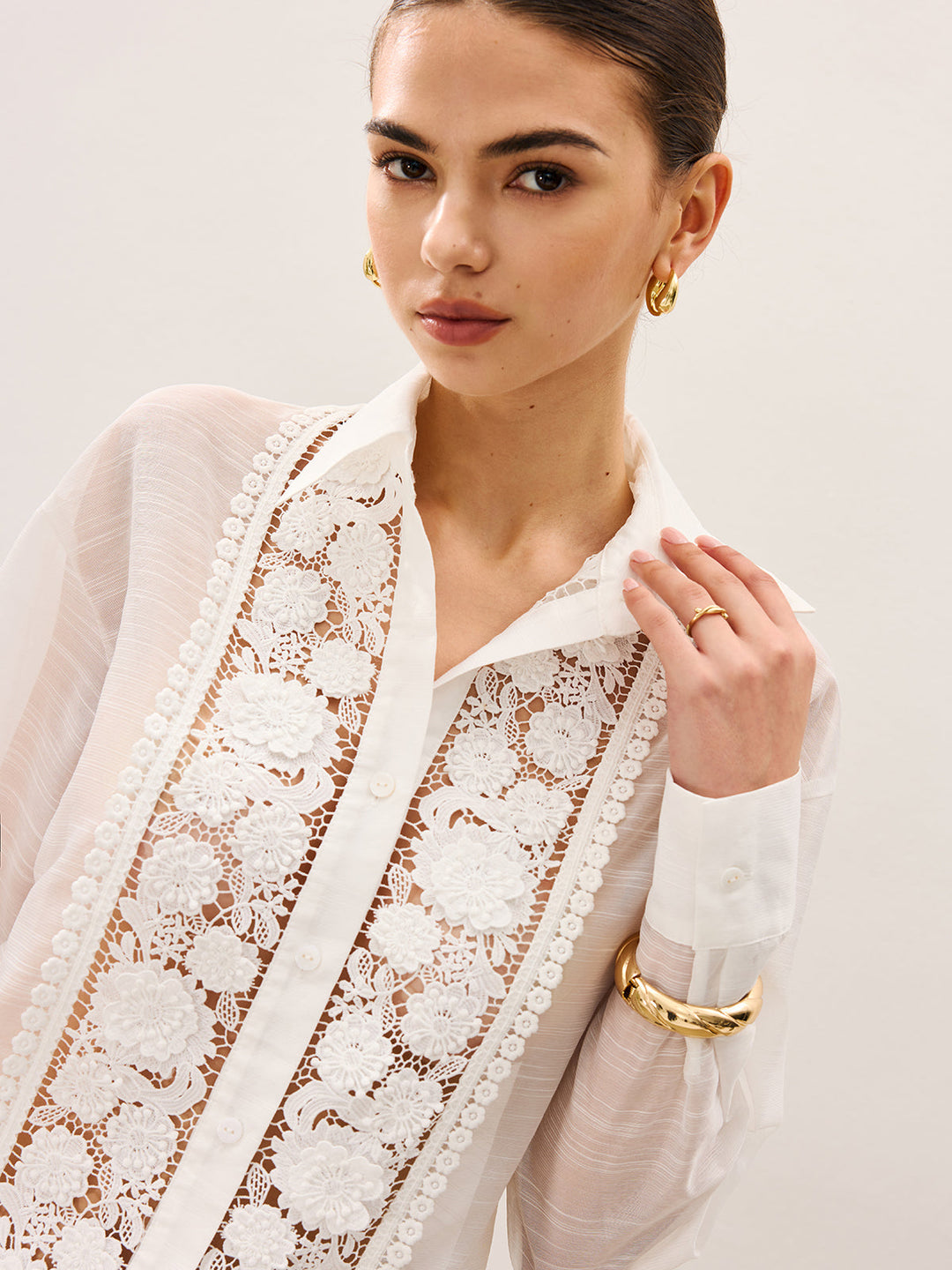 Blouse à Volants en Dentelle Transparente