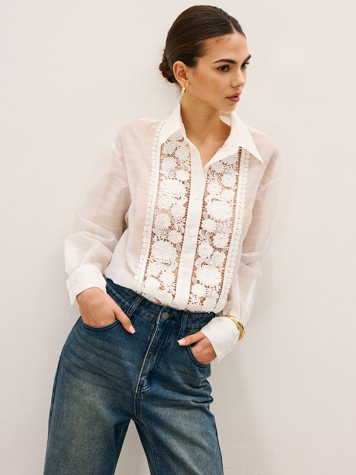 Blouse à Volants en Dentelle Transparente