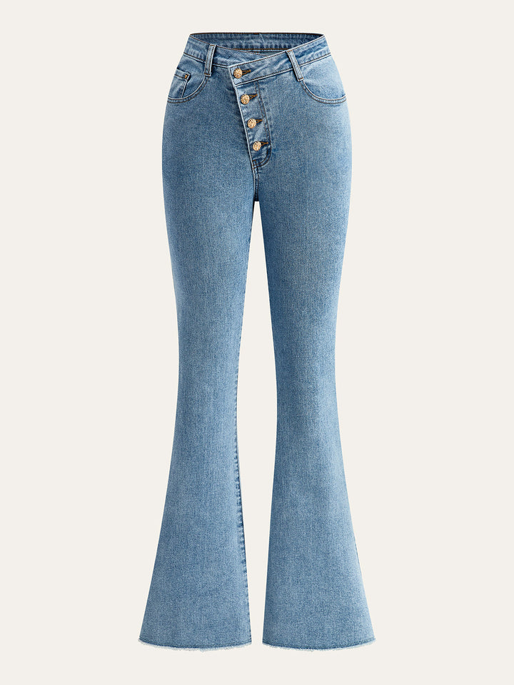 Jeans Évasées Boutonnées Taille Mi-Haute