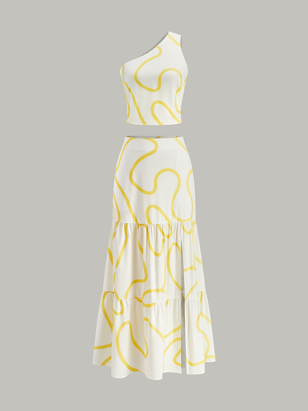 Ensemble Jupe Maxi Étagée et Haut Court à Épaule Mignonne Imprimé Abstrait