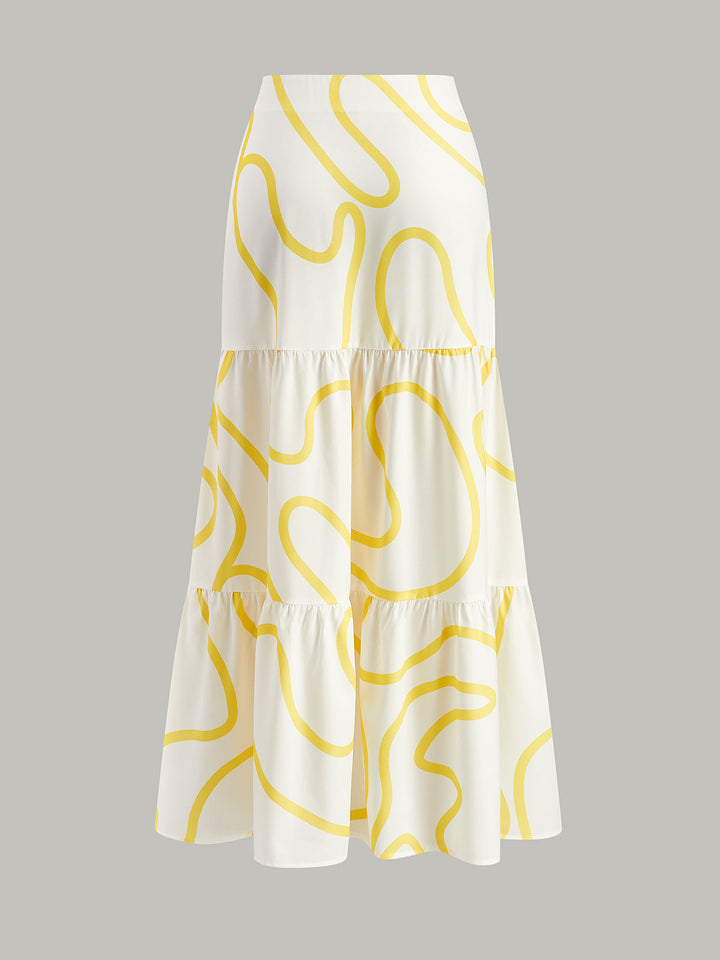 Ensemble Jupe Maxi Étagée et Haut Court à Épaule Mignonne Imprimé Abstrait