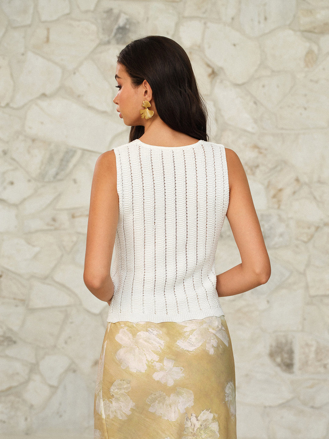 Gilet Pull Sans Manches Avec Décoration Florale