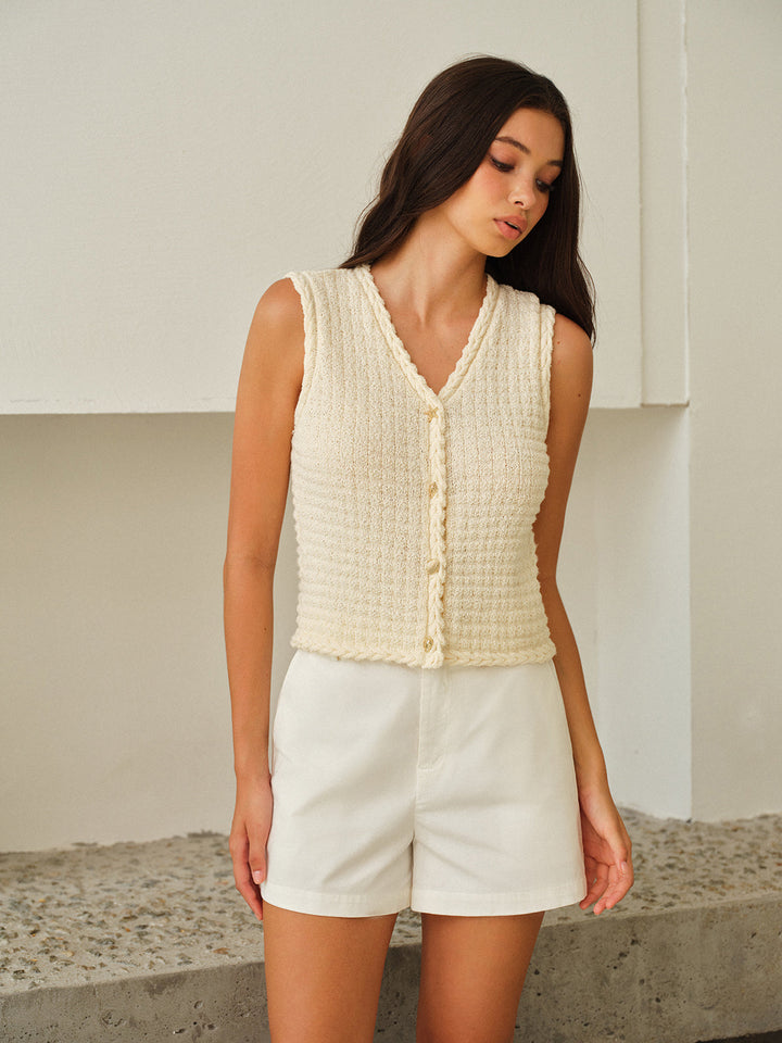 Gilet Boutonné Sans Manches à Col en V