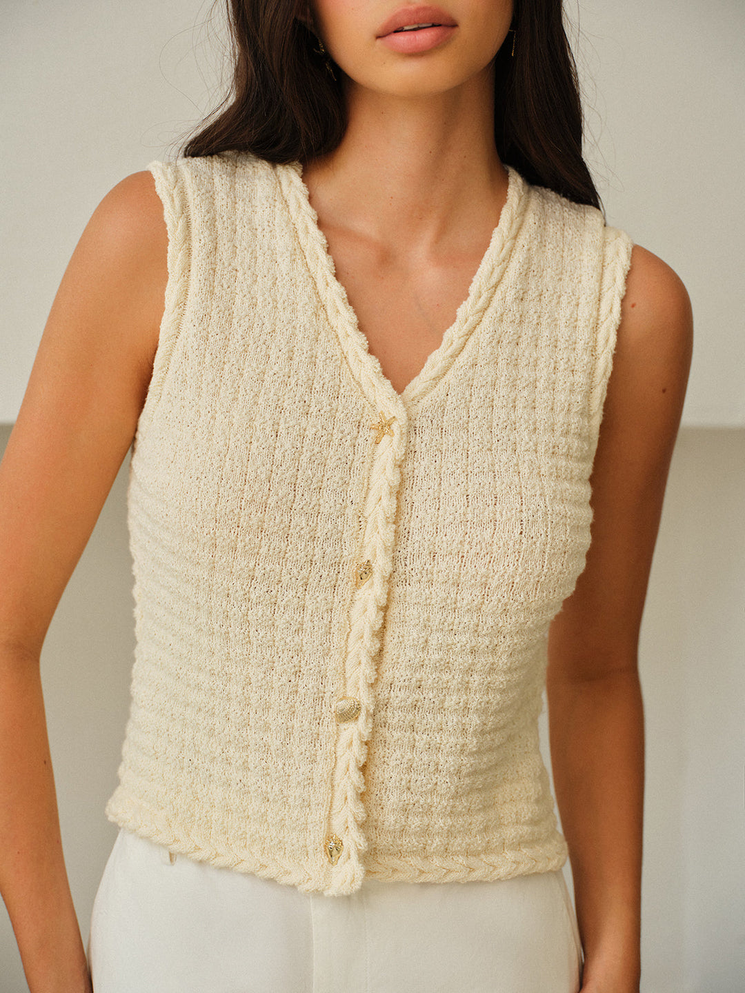 Gilet Boutonné Sans Manches à Col en V