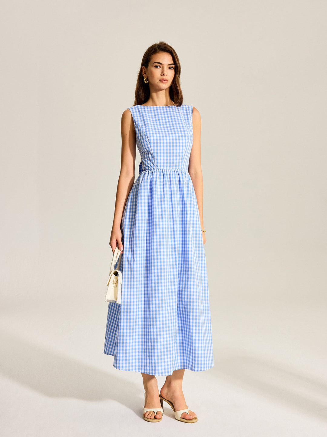 Robe Sans Manches à Carreaux à Nœud Arrière
