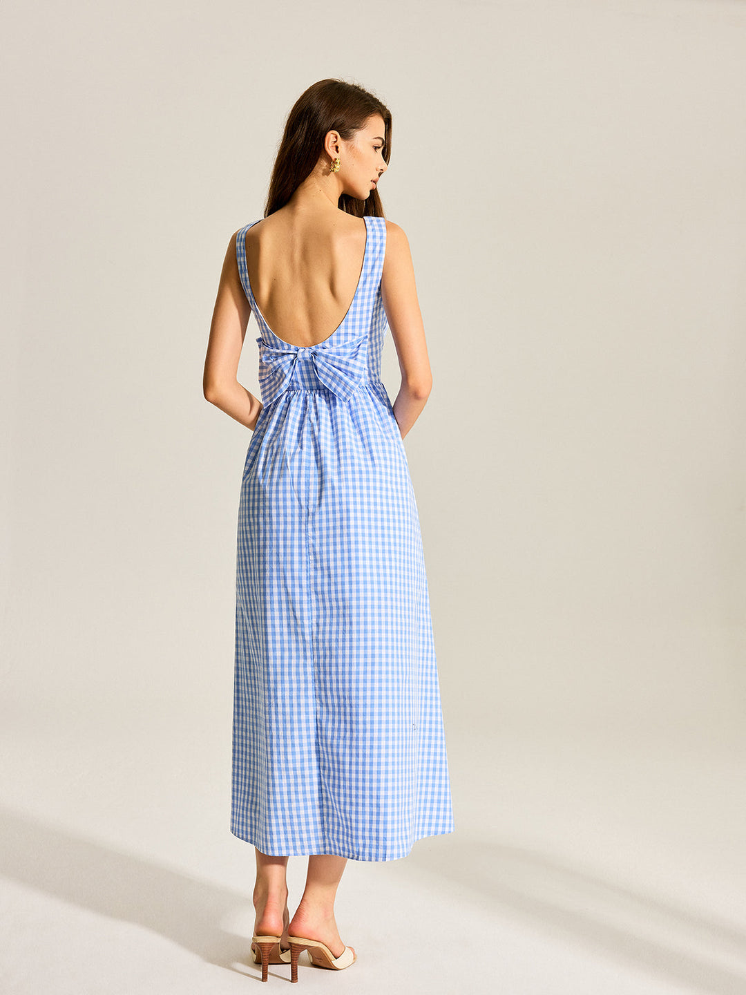 Robe Sans Manches à Carreaux à Nœud Arrière