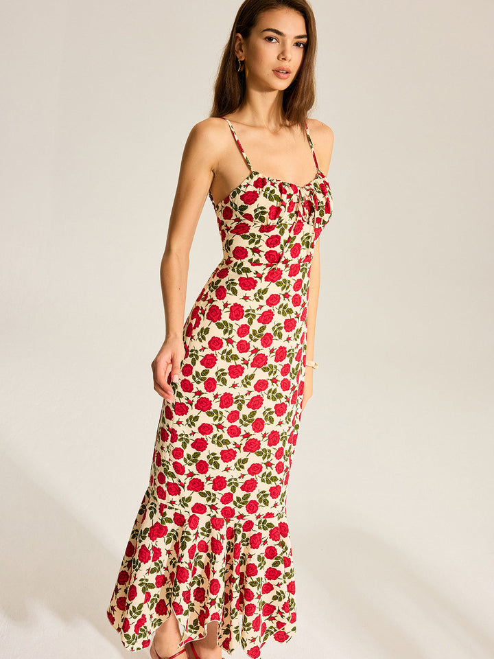Robe Longue à Volants Imprimés Floraux