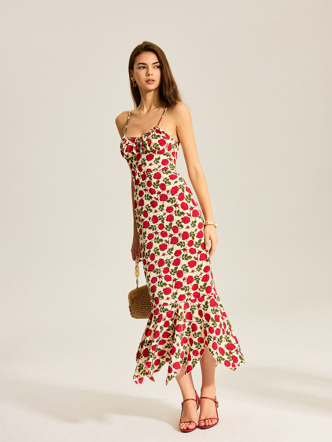 Robe Longue à Volants Imprimés Floraux