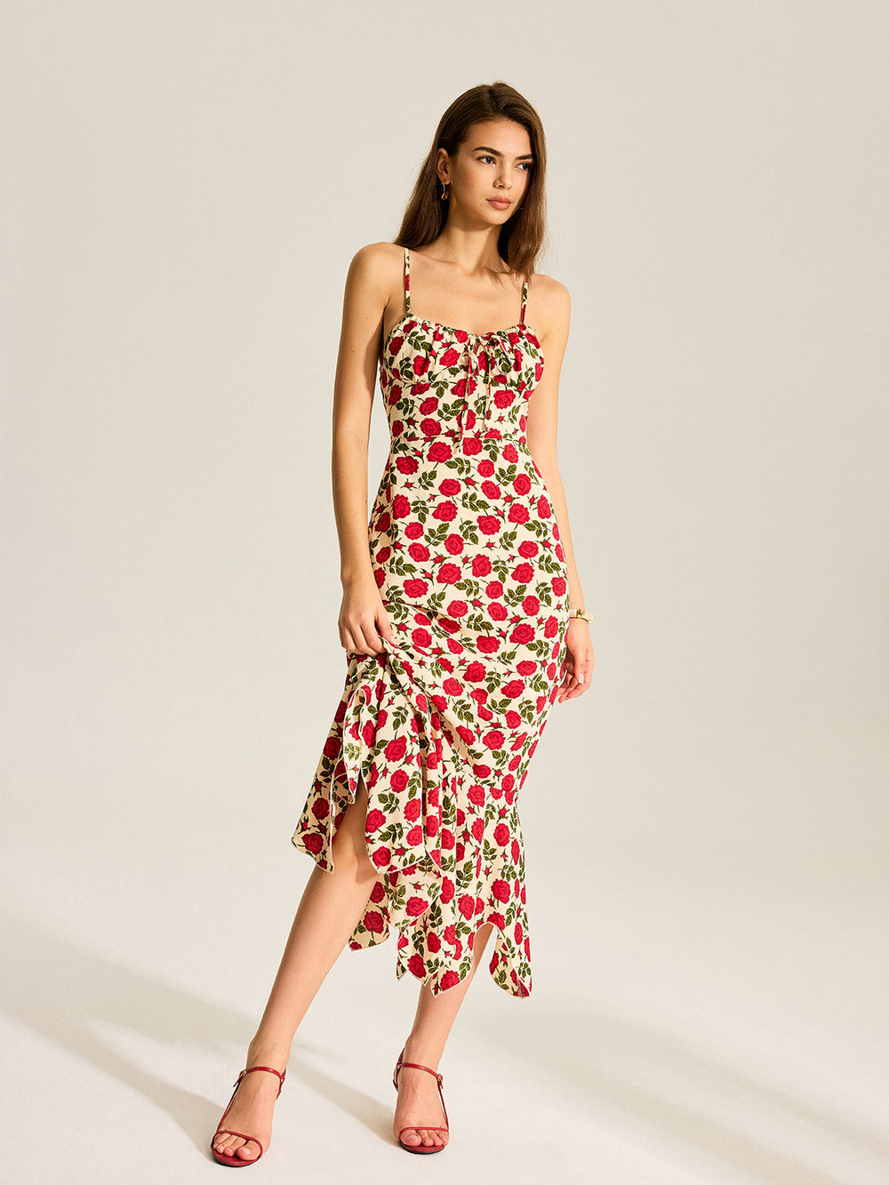 Robe Longue à Volants Imprimés Floraux