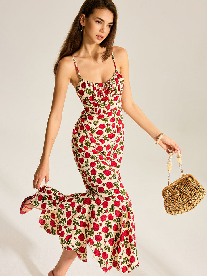 Robe Longue à Volants Imprimés Floraux