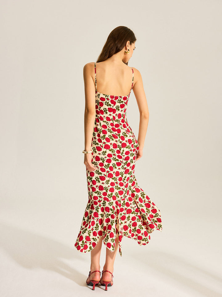 Robe Longue à Volants Imprimés Floraux