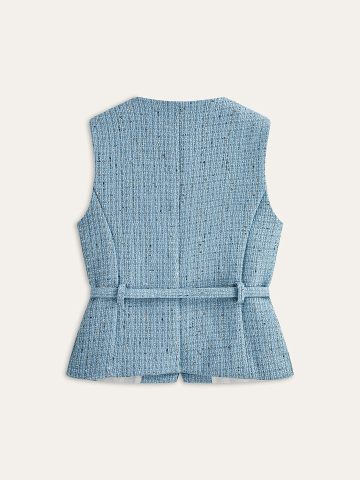 Gilet Ceinturé Sans Manches en Tweed
