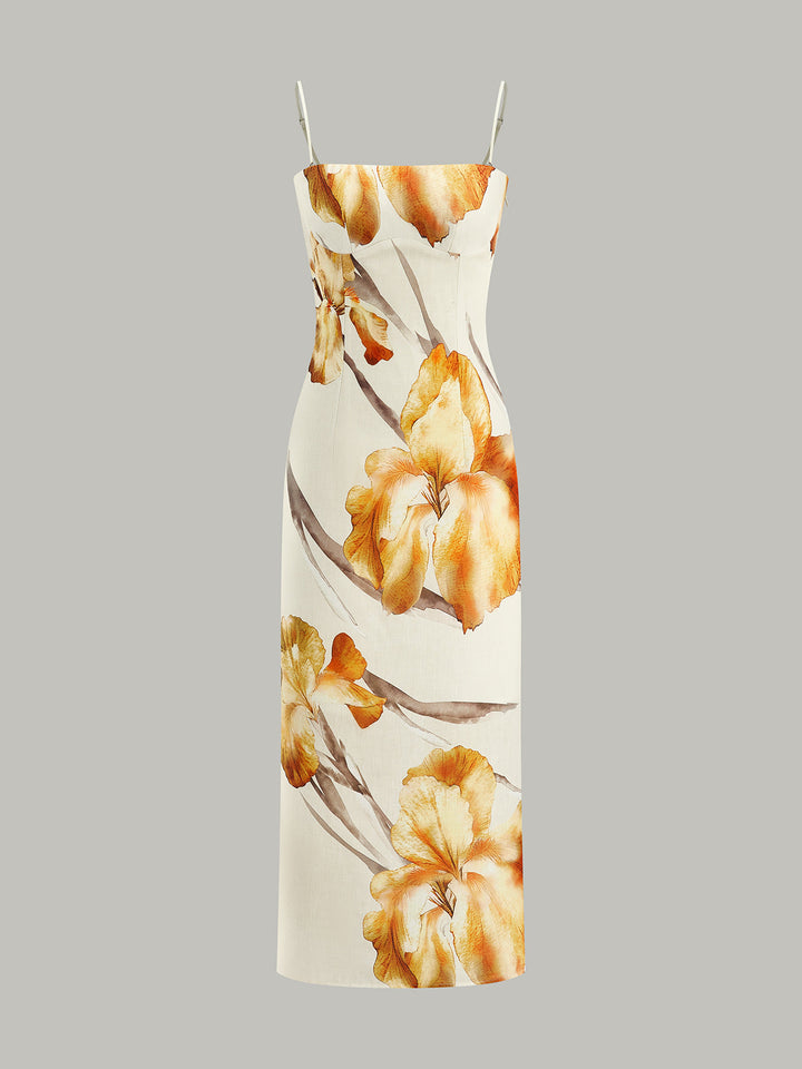 Robe Mi-longue à Imprimé Floral