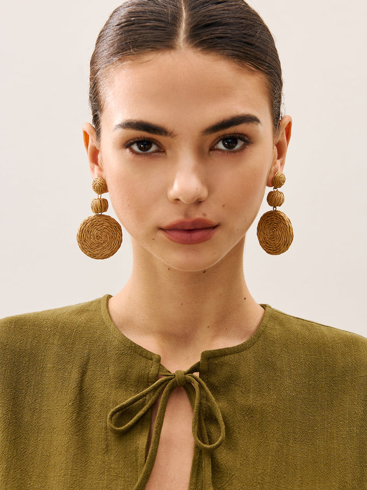 Boucles d'oreilles pendantes triples en raphia