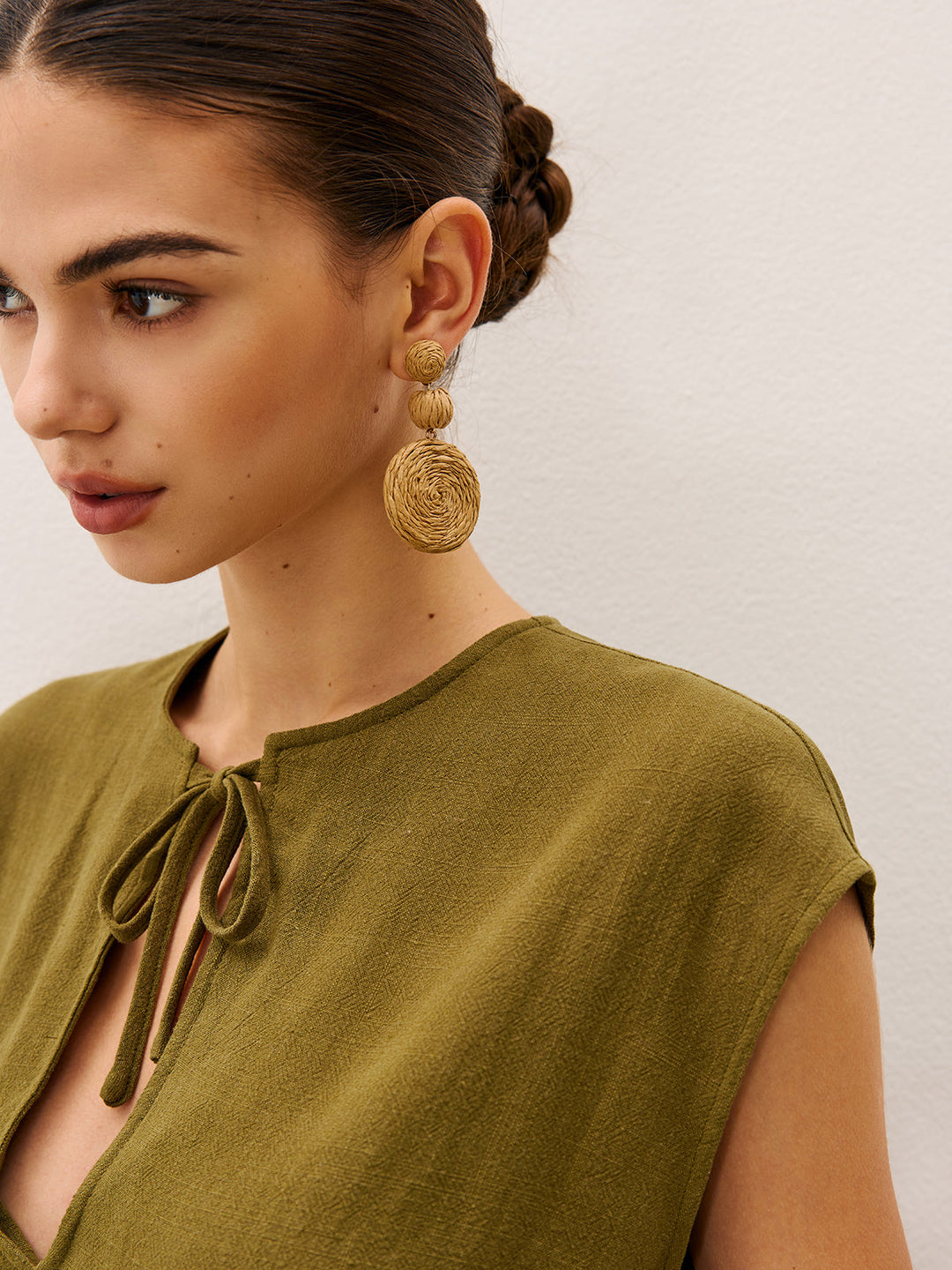 Boucles d'oreilles pendantes triples en raphia