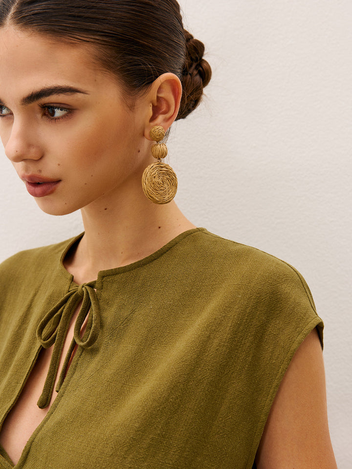 Boucles d'oreilles pendantes triples en raphia