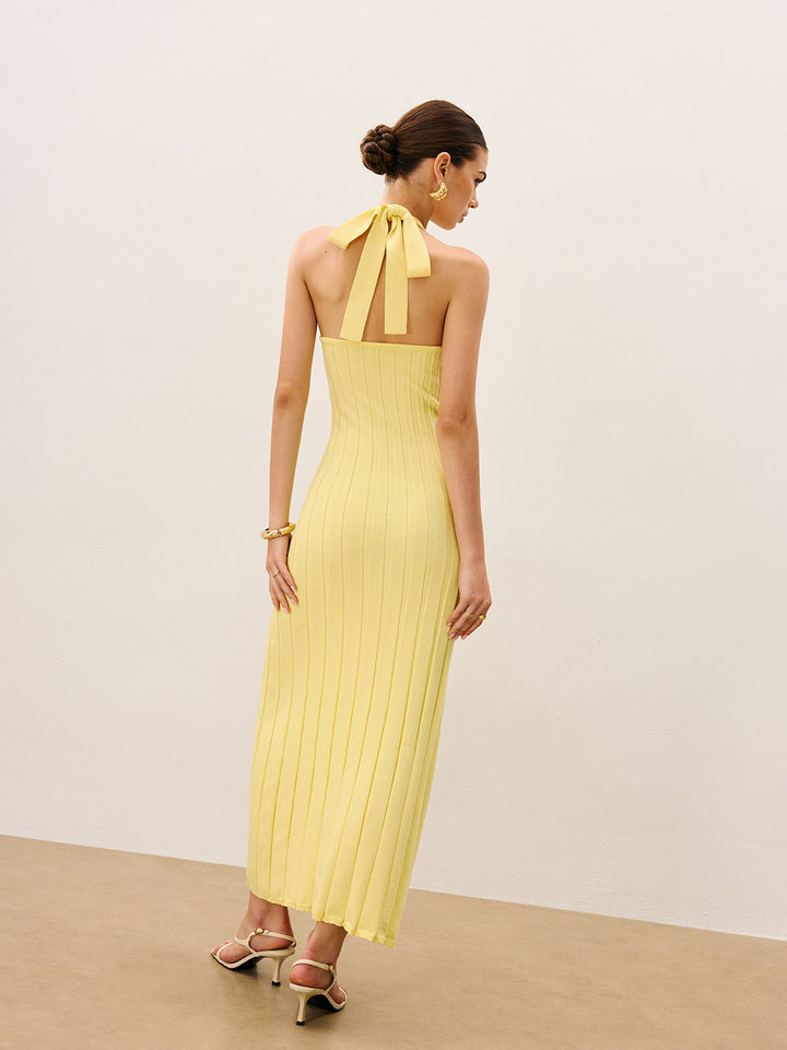 Robe en maille côtelée à col bénitier