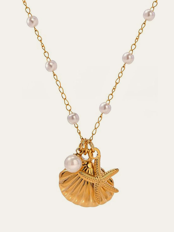 Collier "Coquillage Doré et Étoile de Mer" avec Perles