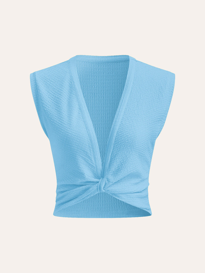 Top Sans Manches à Noeud Devant V-Neck