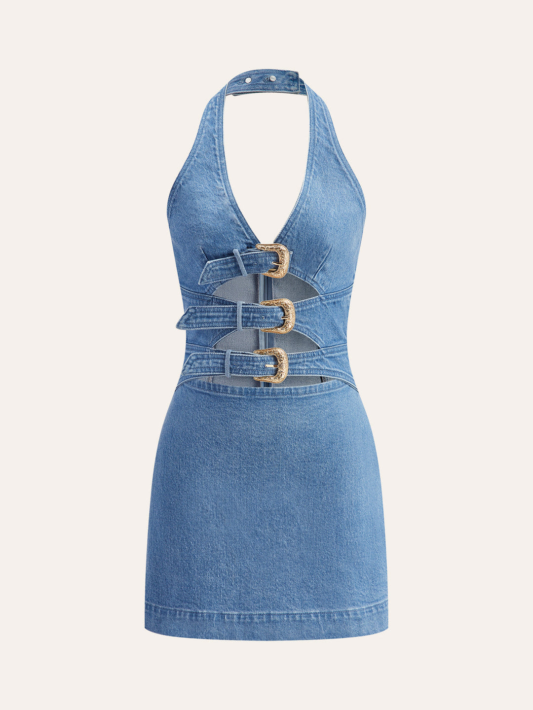 Robe en jean à col licou avec boucle