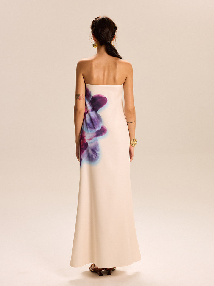 Robe Longue Sans Bretelles à Imprimé Floral
