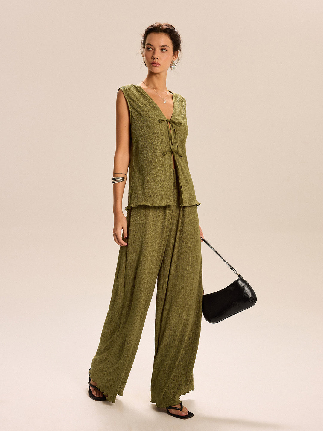 Ensemble Haut Sans Manches à Nouer Devant et Pantalon Large